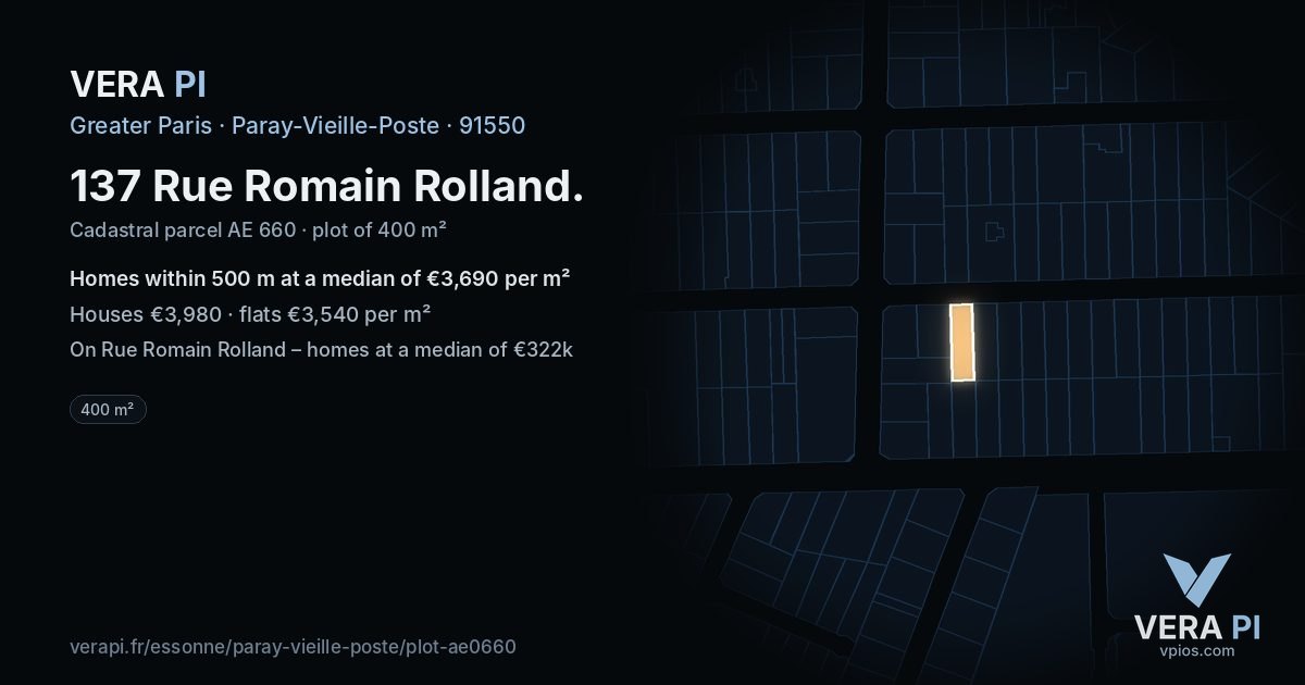 137 Rue Romain Rolland, Paray-Vieille-Poste at night – the plot lit, the parcels around coloured by the prices near them