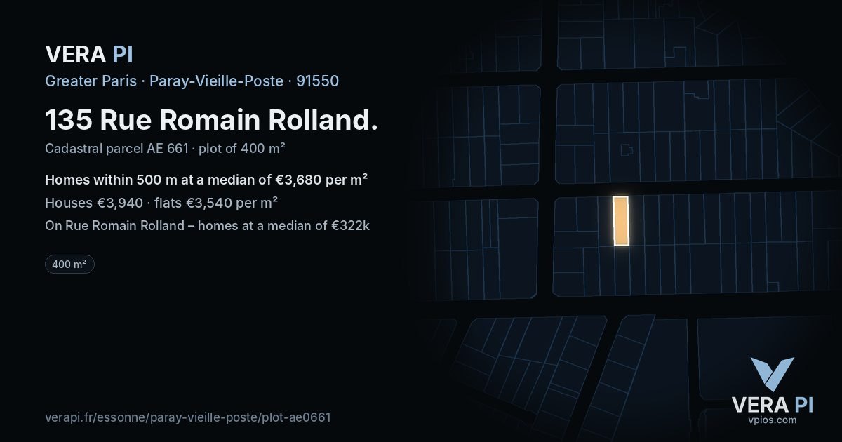 135 Rue Romain Rolland, Paray-Vieille-Poste at night – the plot lit, the parcels around coloured by the prices near them