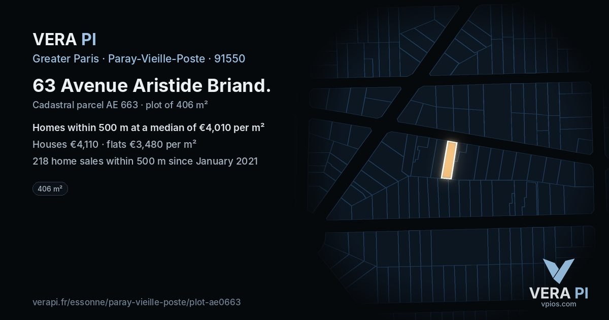 63 Avenue Aristide Briand, Paray-Vieille-Poste at night – the plot lit, the parcels around coloured by the prices near them