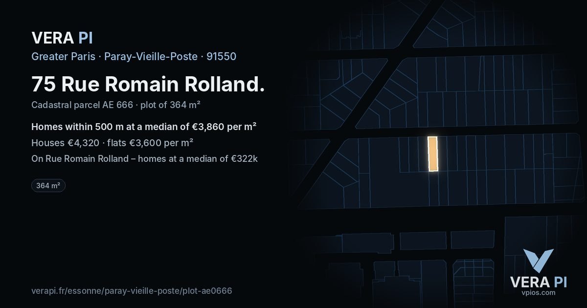 75 Rue Romain Rolland, Paray-Vieille-Poste at night – the plot lit, the parcels around coloured by the prices near them