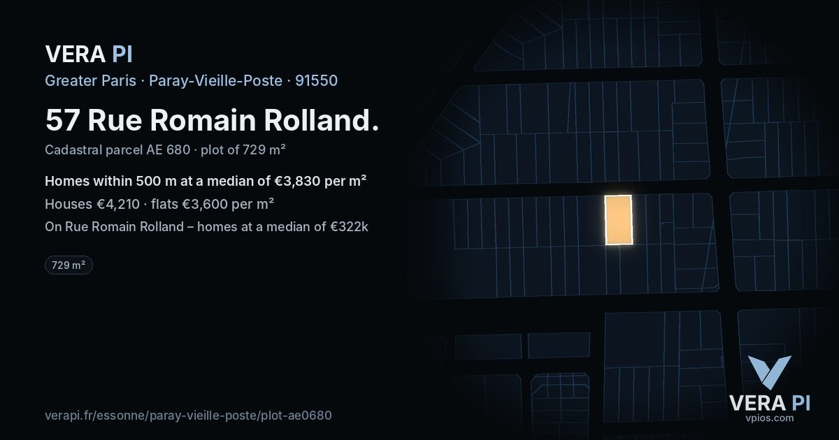 57 Rue Romain Rolland, Paray-Vieille-Poste at night – the plot lit, the parcels around coloured by the prices near them