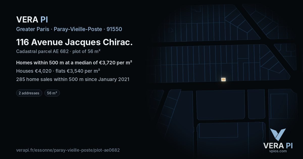 116 Avenue Jacques Chirac, Paray-Vieille-Poste at night – the plot lit, the parcels around coloured by the prices near them