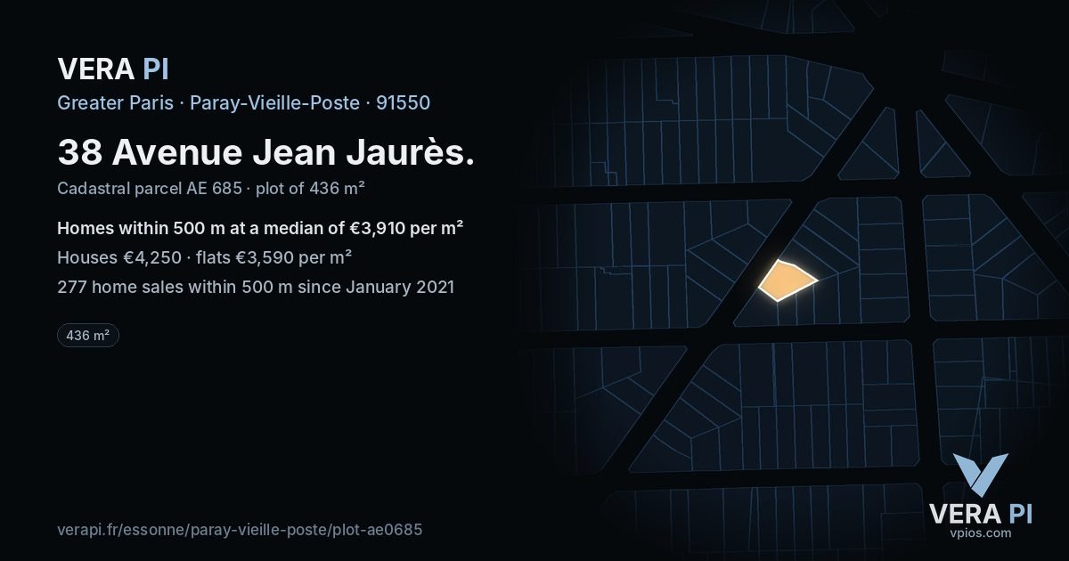 38 Avenue Jean Jaurès, Paray-Vieille-Poste at night – the plot lit, the parcels around coloured by the prices near them