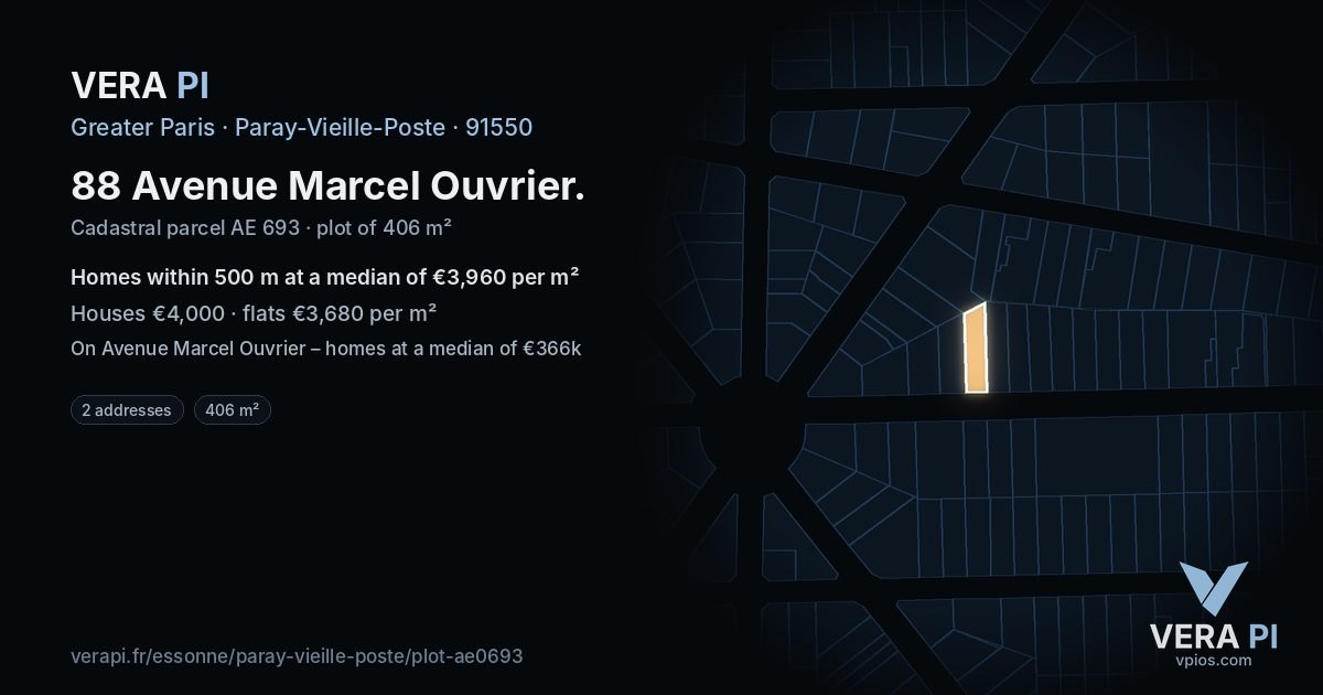 88 Avenue Marcel Ouvrier, Paray-Vieille-Poste at night – the plot lit, the parcels around coloured by the prices near them