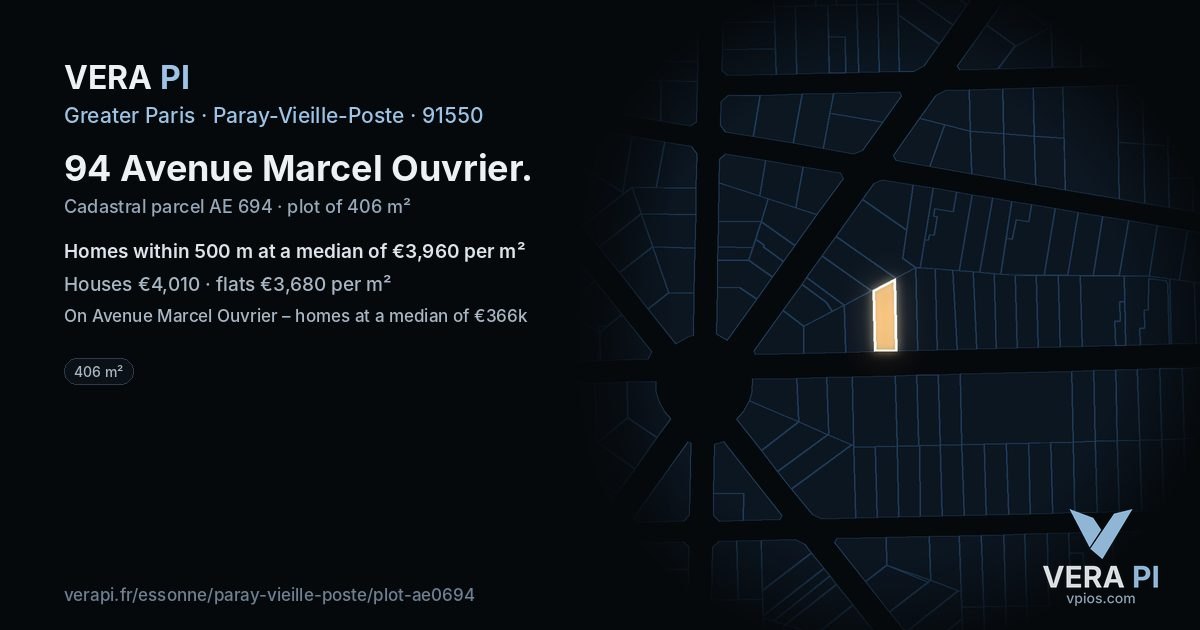 94 Avenue Marcel Ouvrier, Paray-Vieille-Poste at night – the plot lit, the parcels around coloured by the prices near them