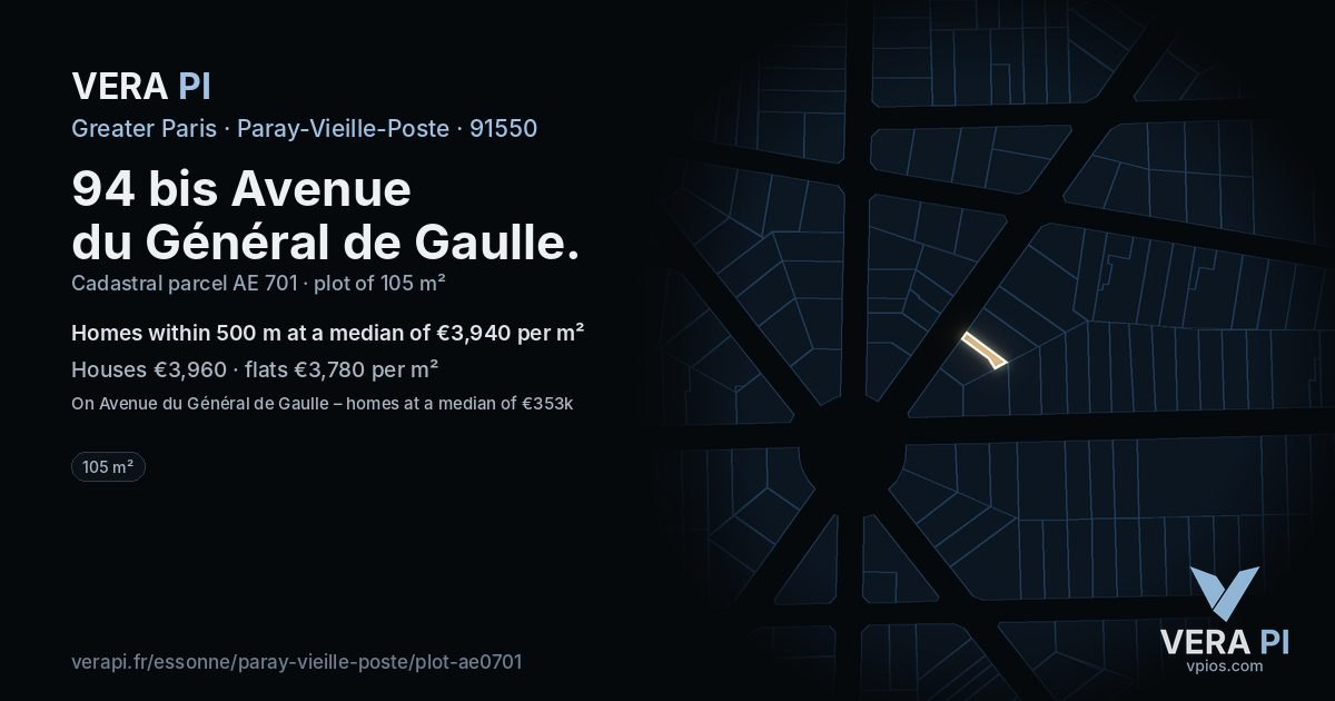 94 bis Avenue du Général de Gaulle, Paray-Vieille-Poste at night – the plot lit, the parcels around coloured by the prices near them