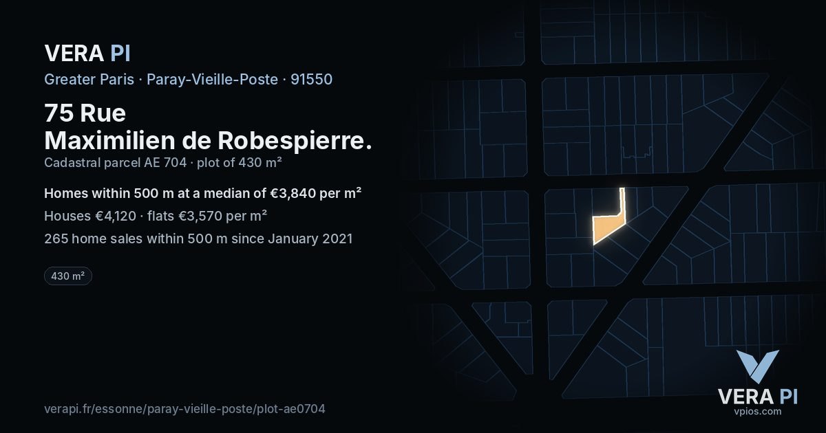 75 Rue Maximilien de Robespierre, Paray-Vieille-Poste at night – the plot lit, the parcels around coloured by the prices near them