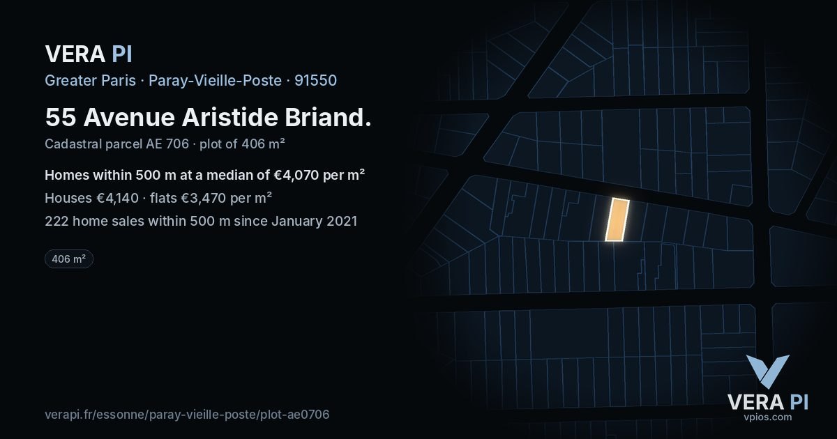 55 Avenue Aristide Briand, Paray-Vieille-Poste at night – the plot lit, the parcels around coloured by the prices near them