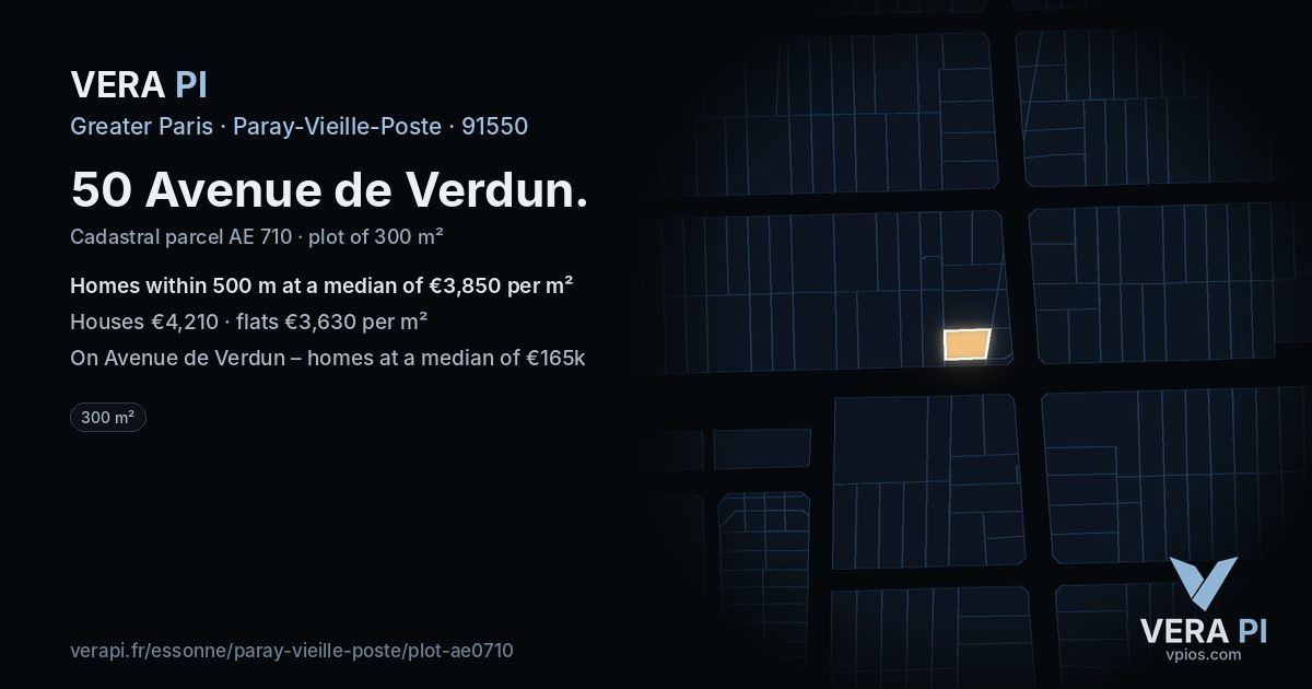 50 Avenue de Verdun, Paray-Vieille-Poste at night – the plot lit, the parcels around coloured by the prices near them