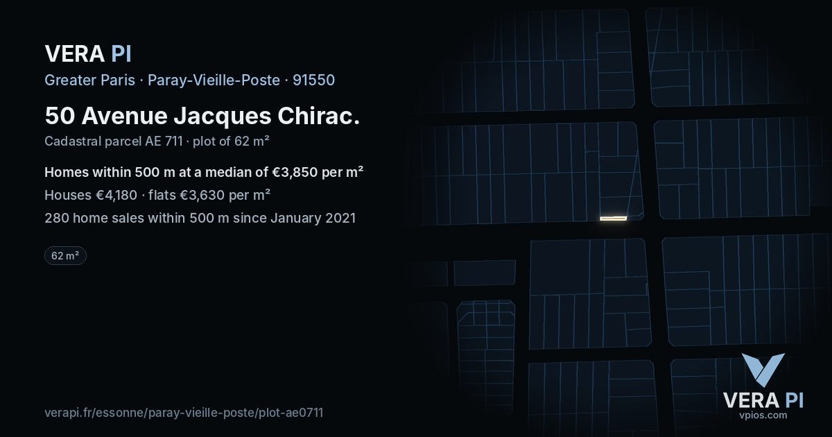 50 Avenue Jacques Chirac, Paray-Vieille-Poste at night – the plot lit, the parcels around coloured by the prices near them