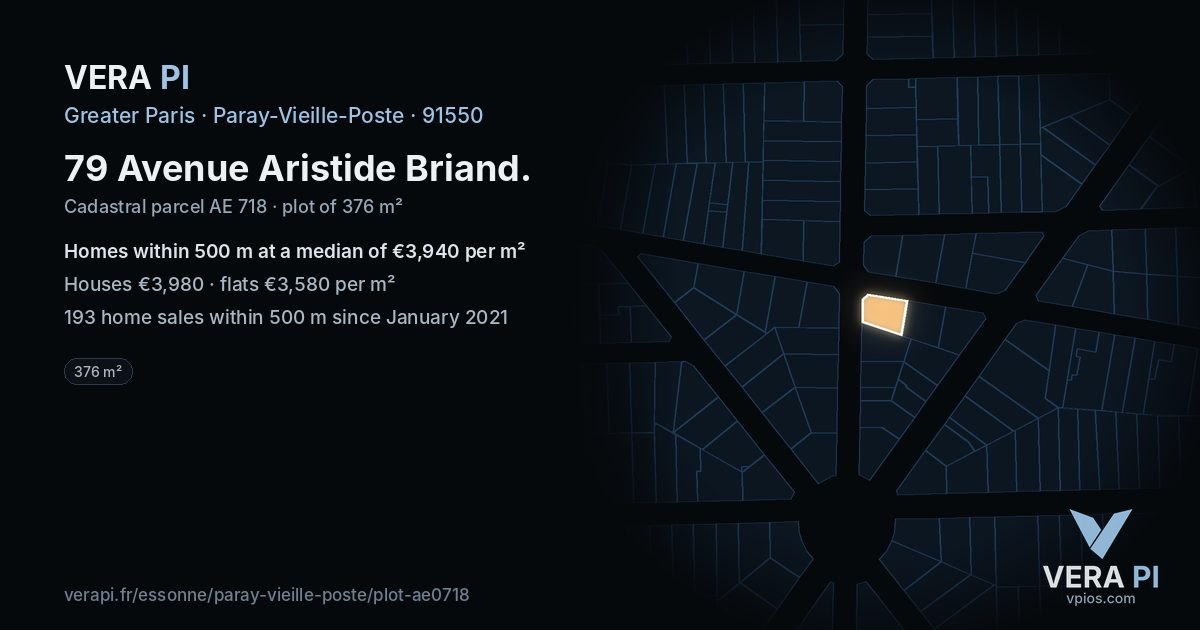 79 Avenue Aristide Briand, Paray-Vieille-Poste at night – the plot lit, the parcels around coloured by the prices near them