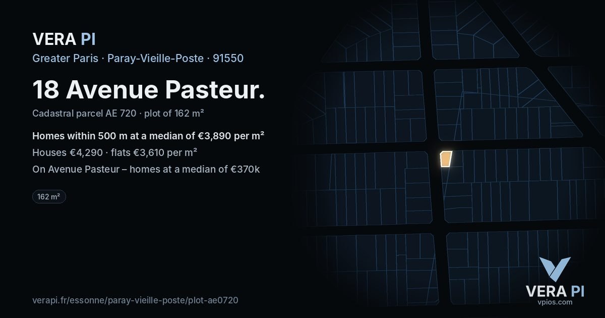 18 Avenue Pasteur, Paray-Vieille-Poste at night – the plot lit, the parcels around coloured by the prices near them