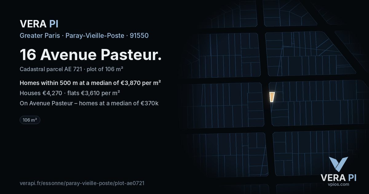 16 Avenue Pasteur, Paray-Vieille-Poste at night – the plot lit, the parcels around coloured by the prices near them