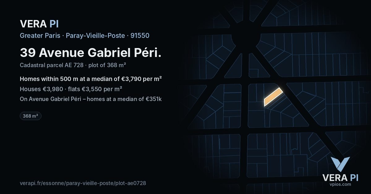39 Avenue Gabriel Péri, Paray-Vieille-Poste at night – the plot lit, the parcels around coloured by the prices near them