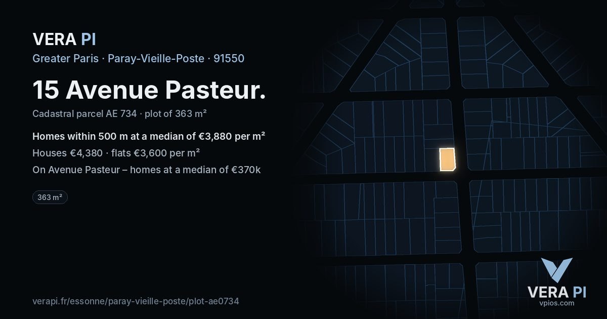 15 Avenue Pasteur, Paray-Vieille-Poste at night – the plot lit, the parcels around coloured by the prices near them