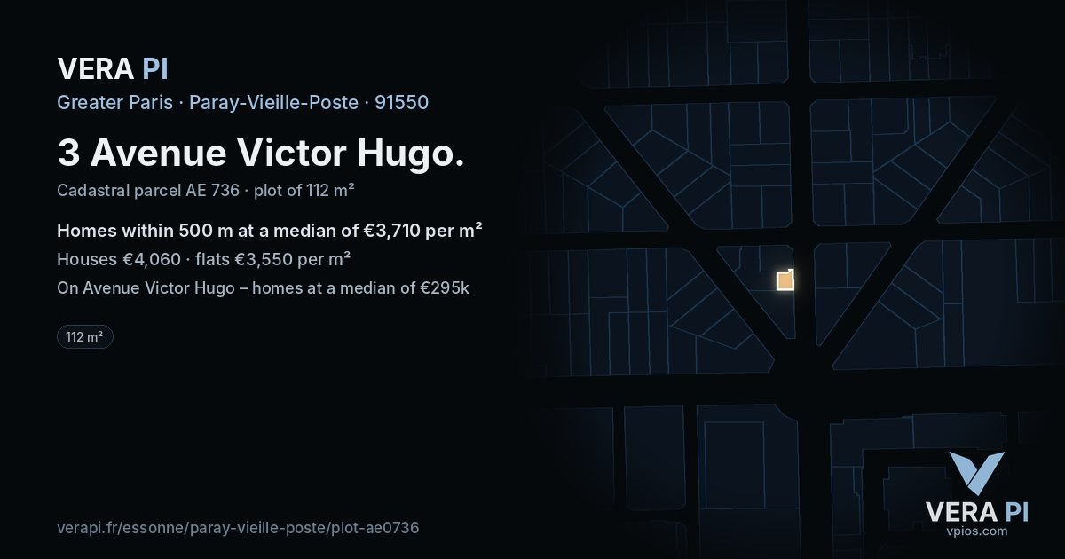3 Avenue Victor Hugo, Paray-Vieille-Poste at night – the plot lit, the parcels around coloured by the prices near them