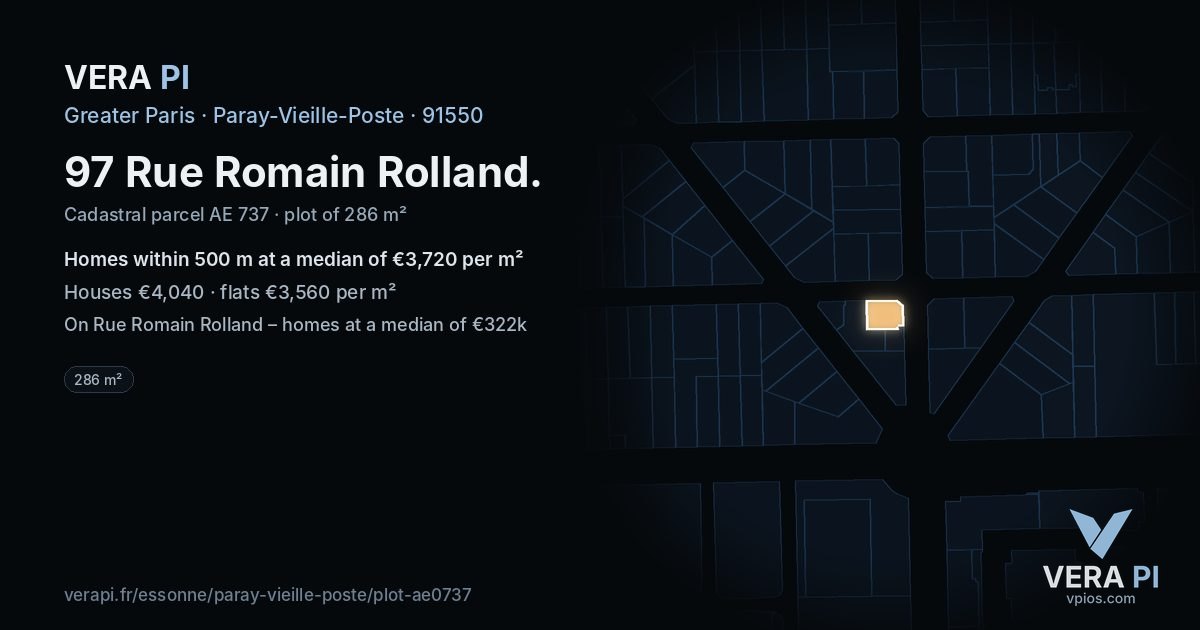 97 Rue Romain Rolland, Paray-Vieille-Poste at night – the plot lit, the parcels around coloured by the prices near them