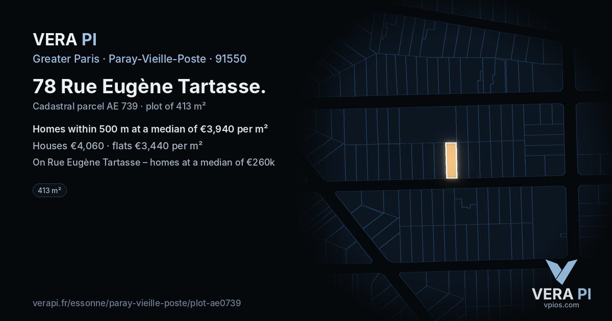 78 Rue Eugène Tartasse, Paray-Vieille-Poste at night – the plot lit, the parcels around coloured by the prices near them
