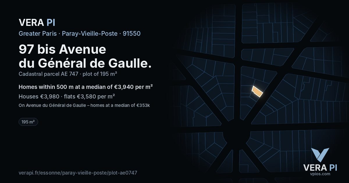 97 bis Avenue du Général de Gaulle, Paray-Vieille-Poste at night – the plot lit, the parcels around coloured by the prices near them