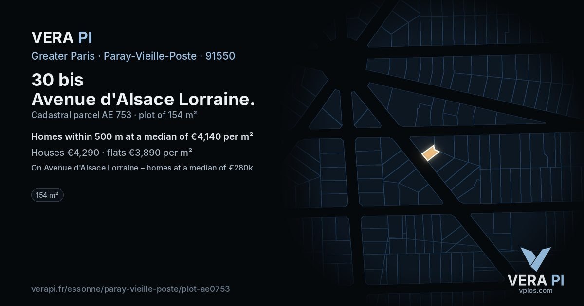 30 bis Avenue d'Alsace Lorraine, Paray-Vieille-Poste at night – the plot lit, the parcels around coloured by the prices near them