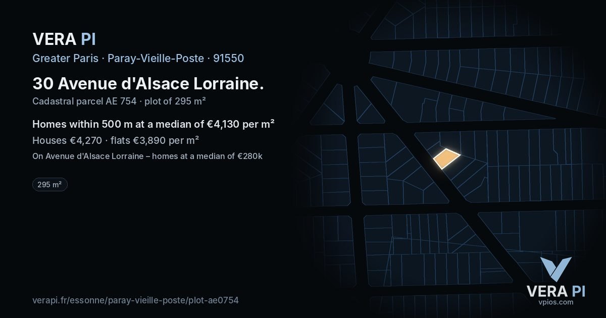 30 Avenue d'Alsace Lorraine, Paray-Vieille-Poste at night – the plot lit, the parcels around coloured by the prices near them