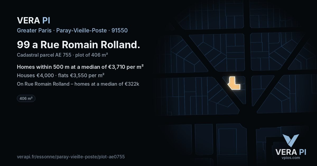 99 a Rue Romain Rolland, Paray-Vieille-Poste at night – the plot lit, the parcels around coloured by the prices near them