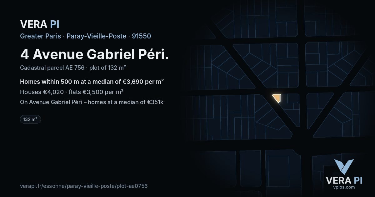 4 Avenue Gabriel Péri, Paray-Vieille-Poste at night – the plot lit, the parcels around coloured by the prices near them