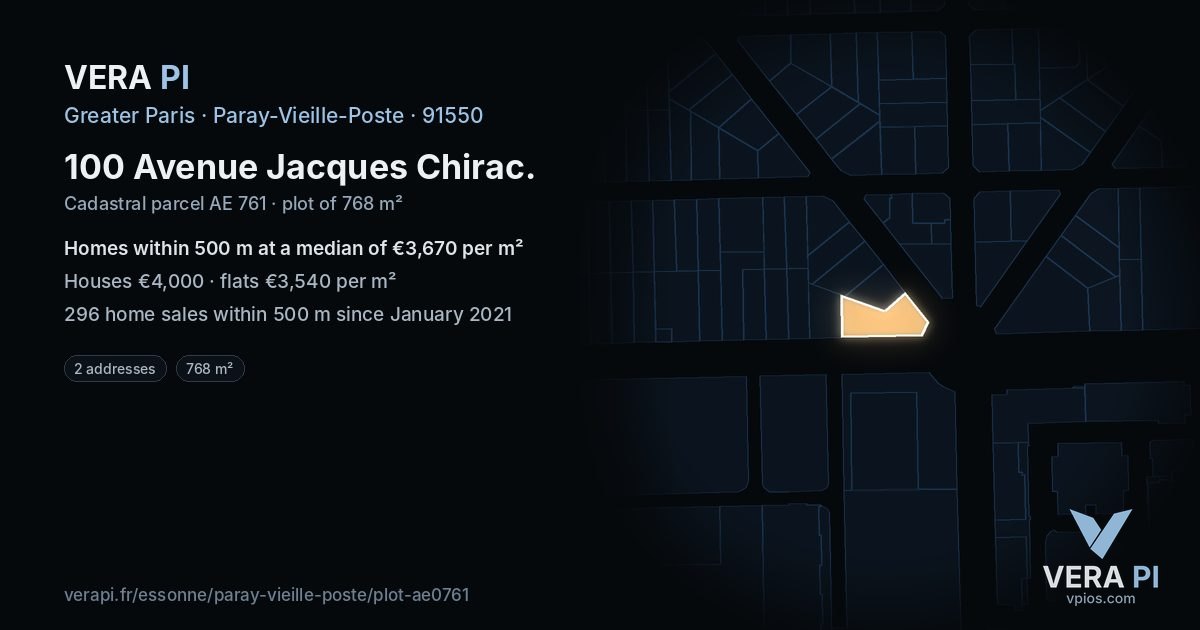 100 Avenue Jacques Chirac, Paray-Vieille-Poste at night – the plot lit, the parcels around coloured by the prices near them