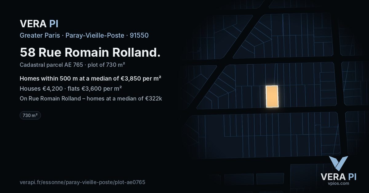58 Rue Romain Rolland, Paray-Vieille-Poste at night – the plot lit, the parcels around coloured by the prices near them
