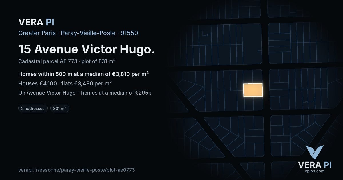 15 Avenue Victor Hugo, Paray-Vieille-Poste at night – the plot lit, the parcels around coloured by the prices near them