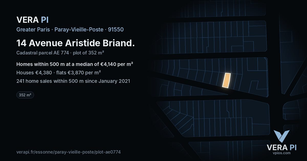 14 Avenue Aristide Briand, Paray-Vieille-Poste at night – the plot lit, the parcels around coloured by the prices near them