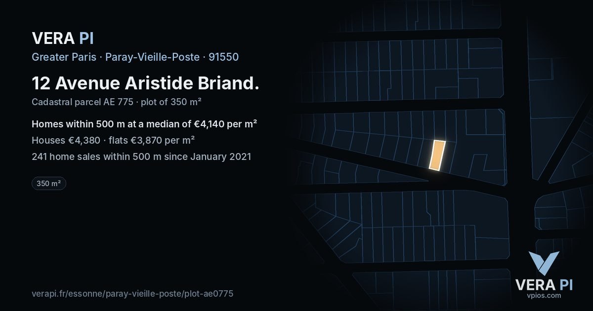 12 Avenue Aristide Briand, Paray-Vieille-Poste at night – the plot lit, the parcels around coloured by the prices near them