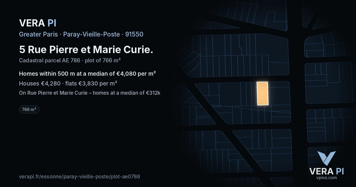 5 Rue Pierre et Marie Curie, Paray-Vieille-Poste at night – the plot lit, the parcels around coloured by the prices near them