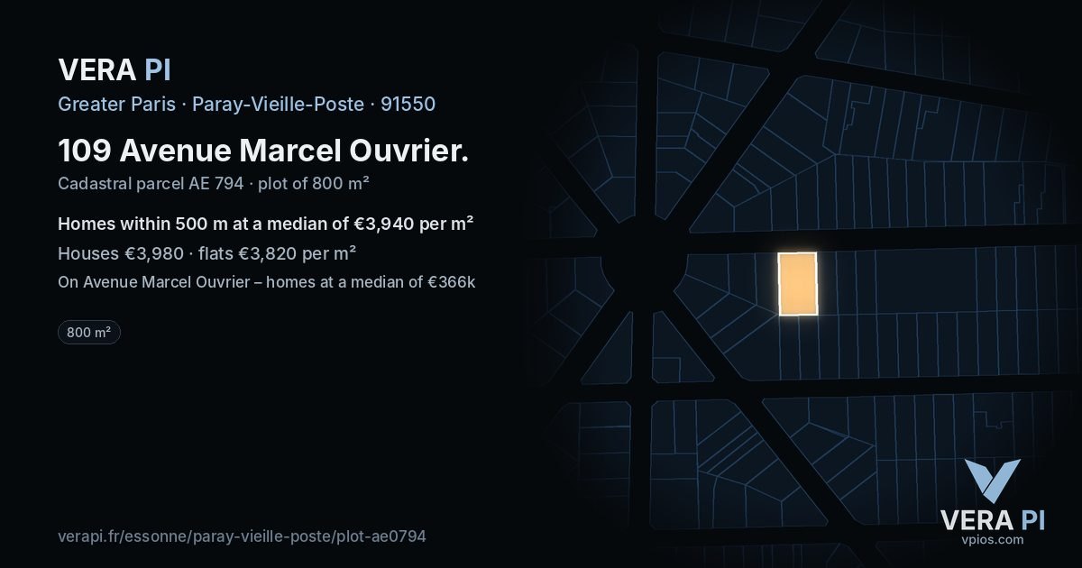 109 Avenue Marcel Ouvrier, Paray-Vieille-Poste at night – the plot lit, the parcels around coloured by the prices near them
