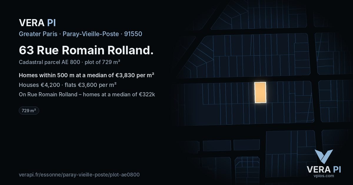 63 Rue Romain Rolland, Paray-Vieille-Poste at night – the plot lit, the parcels around coloured by the prices near them
