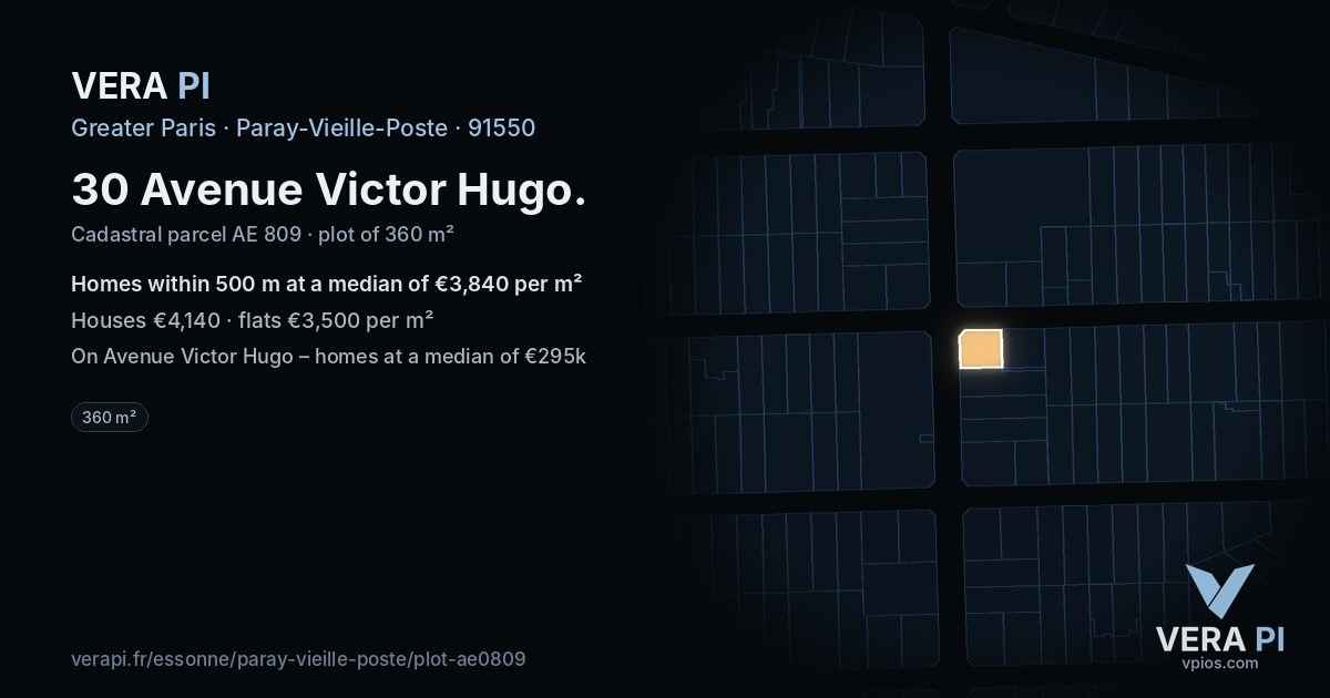 30 Avenue Victor Hugo, Paray-Vieille-Poste at night – the plot lit, the parcels around coloured by the prices near them