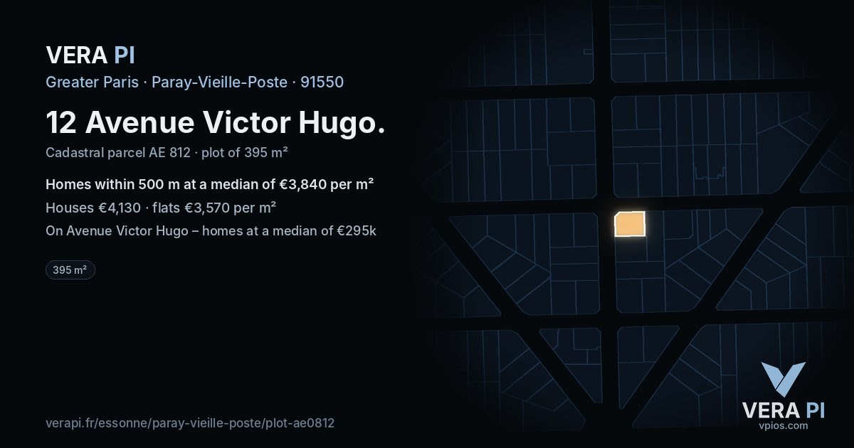 12 Avenue Victor Hugo, Paray-Vieille-Poste at night – the plot lit, the parcels around coloured by the prices near them
