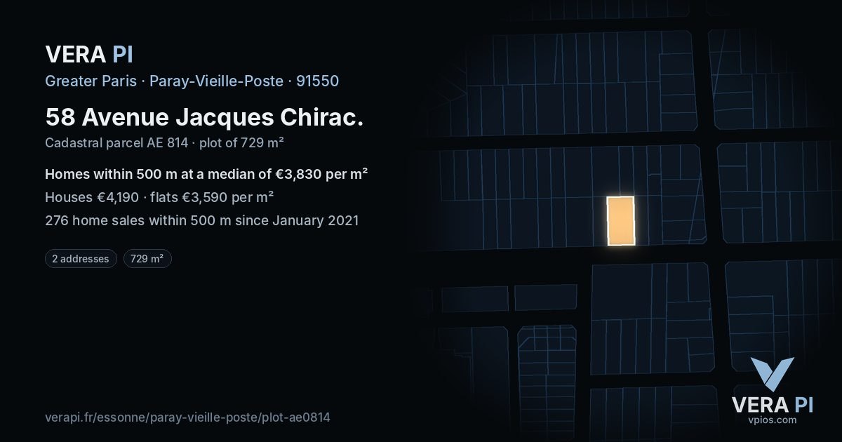 58 Avenue Jacques Chirac, Paray-Vieille-Poste at night – the plot lit, the parcels around coloured by the prices near them