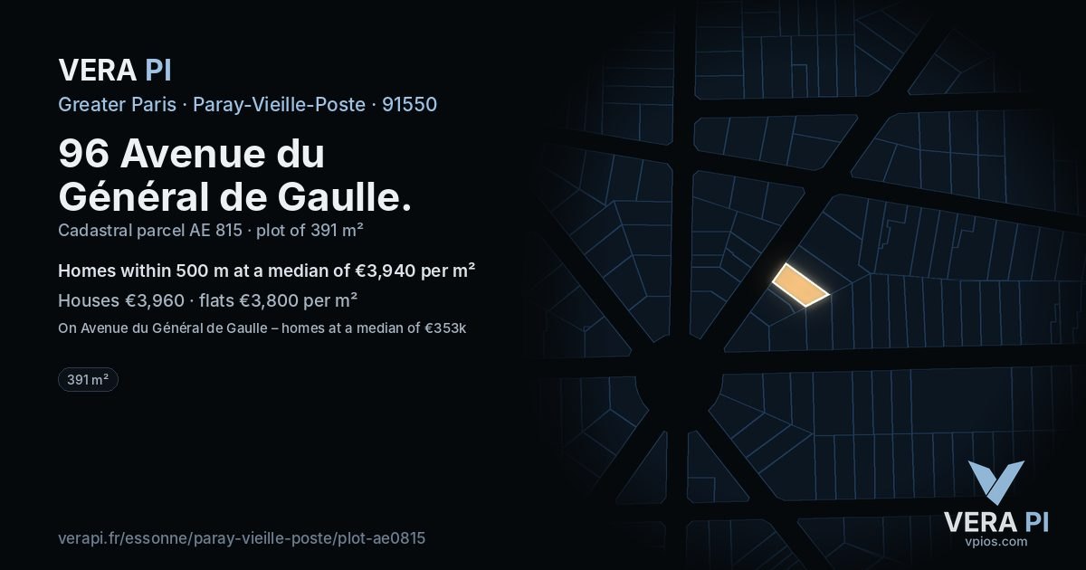 96 Avenue du Général de Gaulle, Paray-Vieille-Poste at night – the plot lit, the parcels around coloured by the prices near them