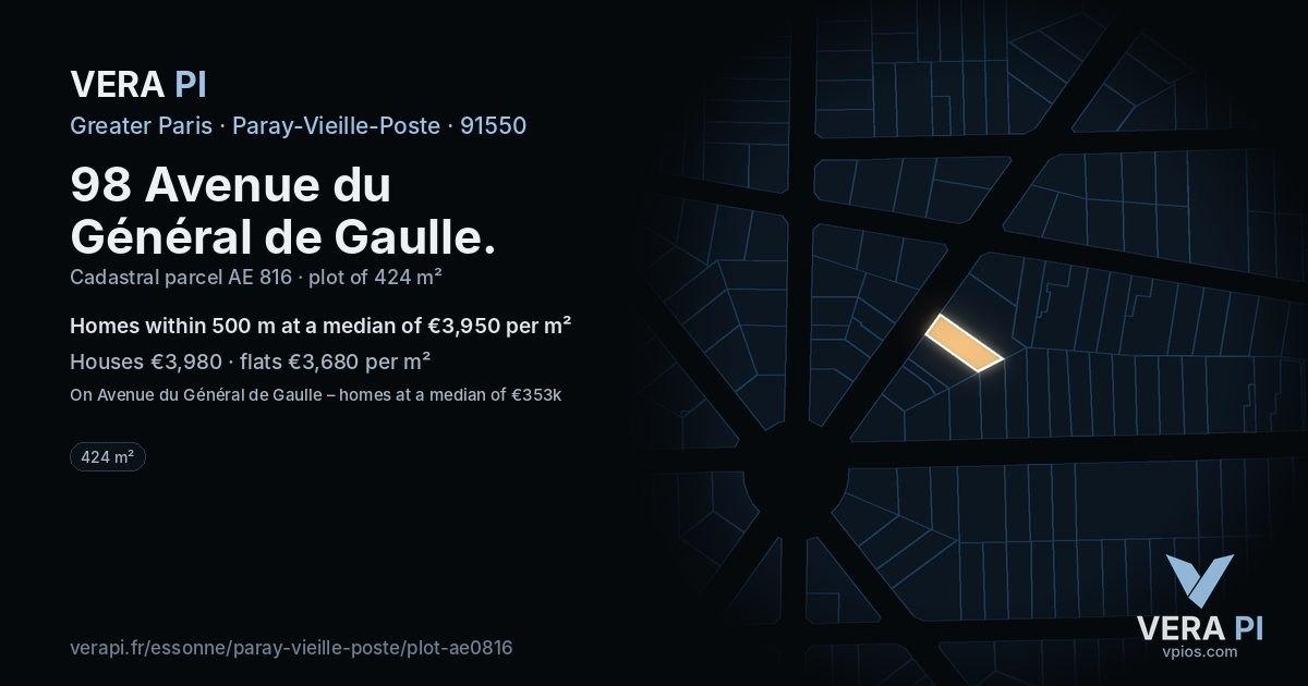 98 Avenue du Général de Gaulle, Paray-Vieille-Poste at night – the plot lit, the parcels around coloured by the prices near them