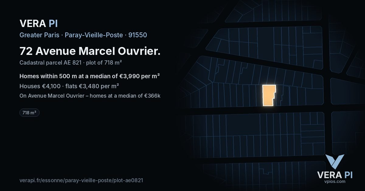 72 Avenue Marcel Ouvrier, Paray-Vieille-Poste at night – the plot lit, the parcels around coloured by the prices near them