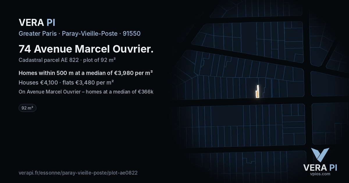 74 Avenue Marcel Ouvrier, Paray-Vieille-Poste at night – the plot lit, the parcels around coloured by the prices near them