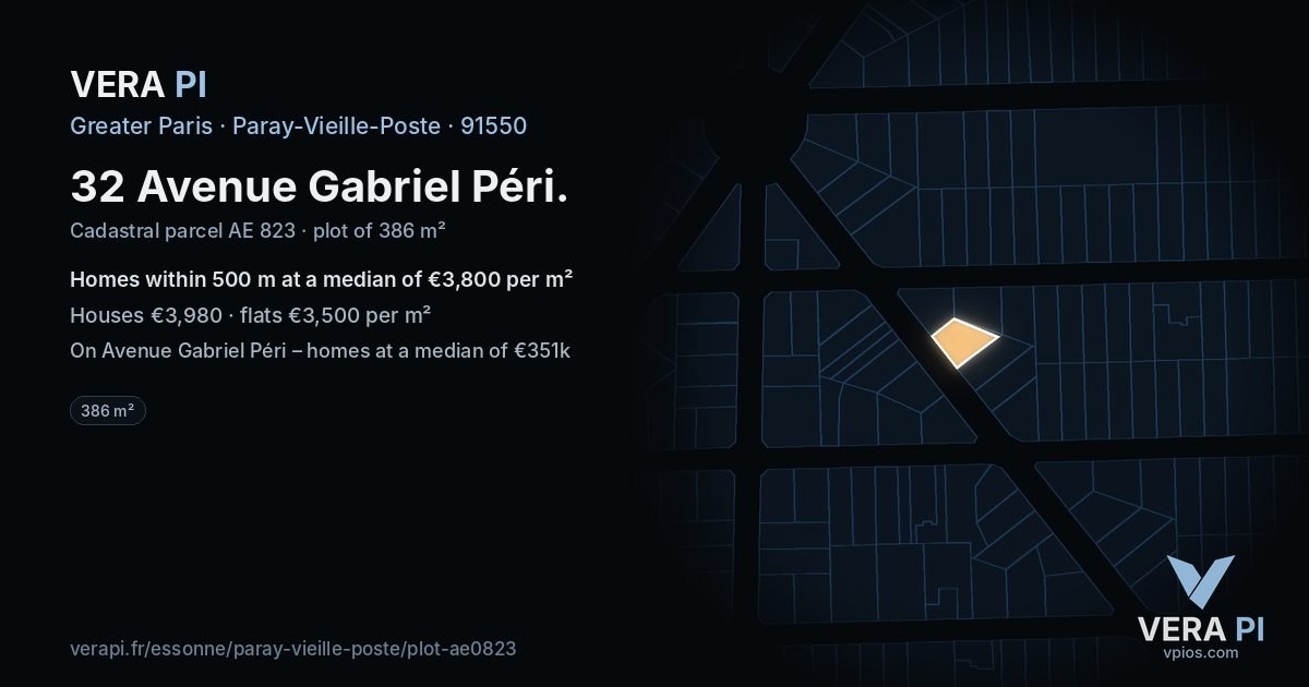 32 Avenue Gabriel Péri, Paray-Vieille-Poste at night – the plot lit, the parcels around coloured by the prices near them