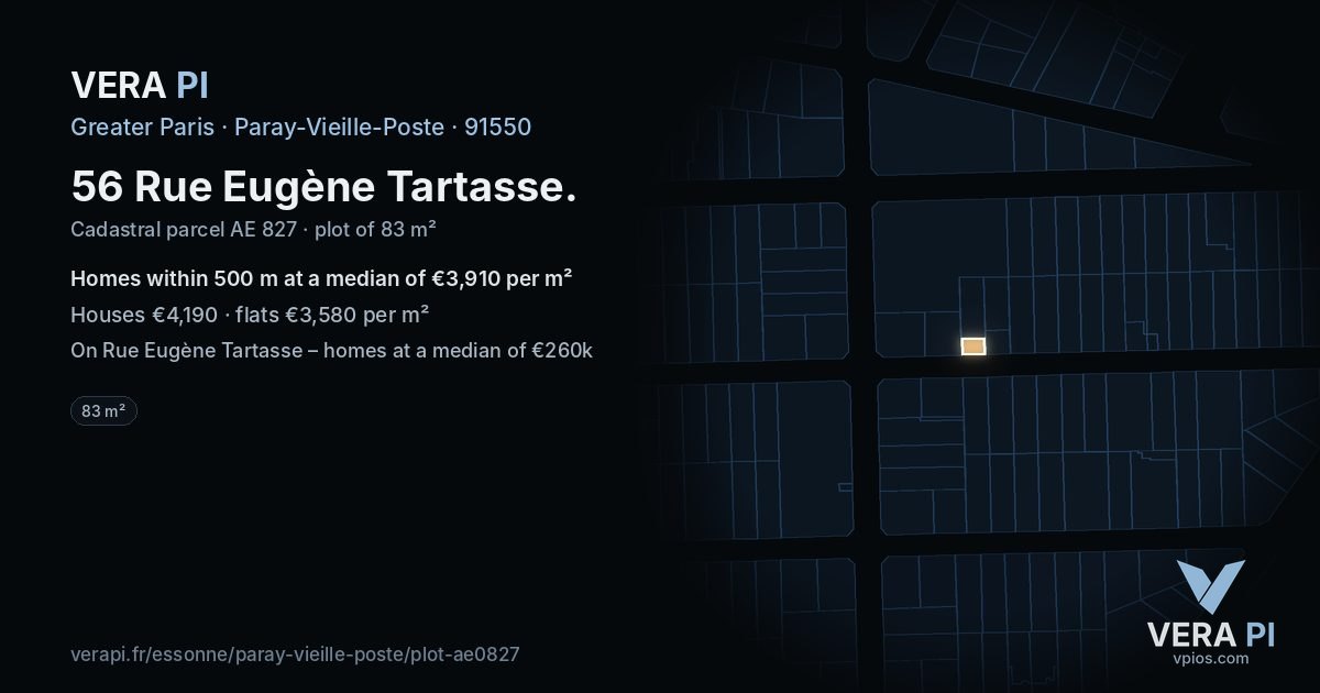 56 Rue Eugène Tartasse, Paray-Vieille-Poste at night – the plot lit, the parcels around coloured by the prices near them