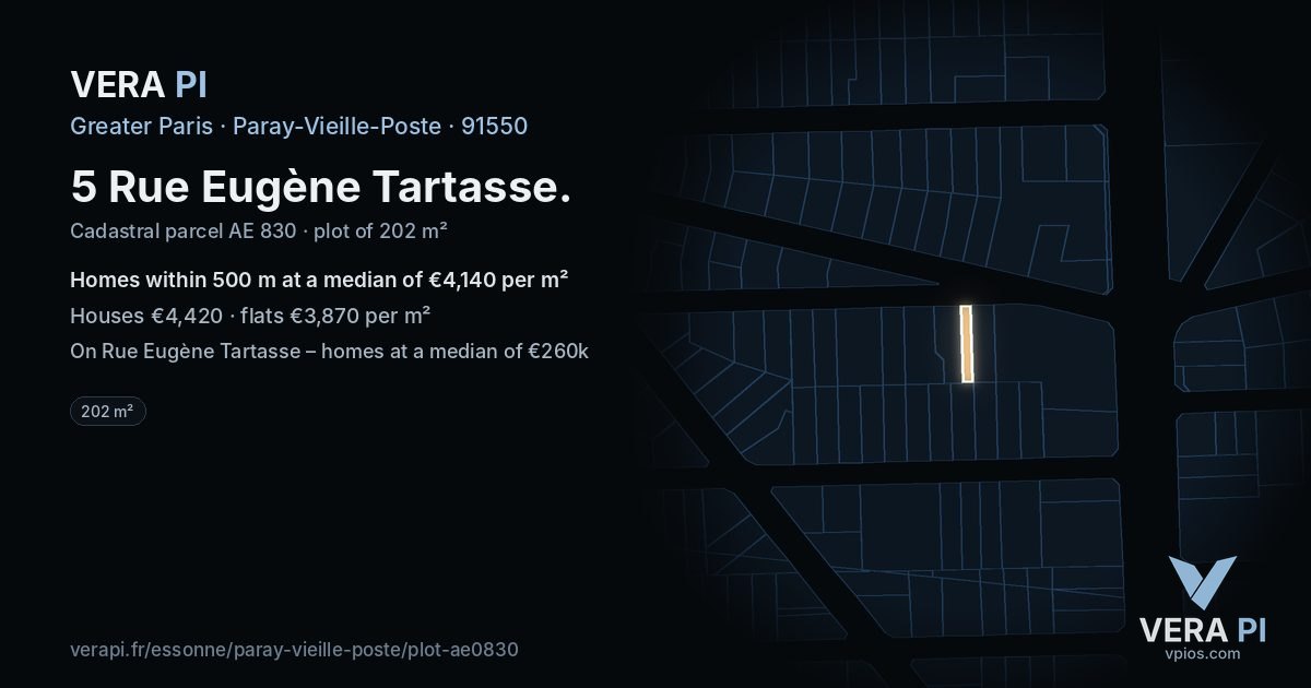 5 Rue Eugène Tartasse, Paray-Vieille-Poste at night – the plot lit, the parcels around coloured by the prices near them