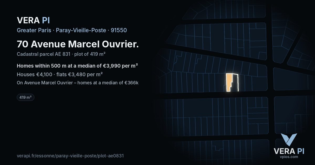 70 Avenue Marcel Ouvrier, Paray-Vieille-Poste at night – the plot lit, the parcels around coloured by the prices near them