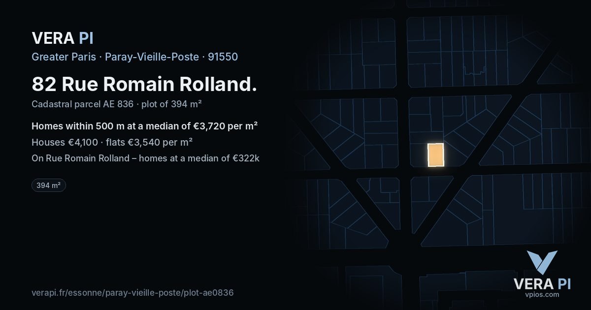 82 Rue Romain Rolland, Paray-Vieille-Poste at night – the plot lit, the parcels around coloured by the prices near them