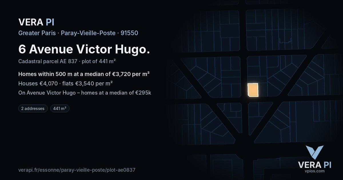 6 Avenue Victor Hugo, Paray-Vieille-Poste at night – the plot lit, the parcels around coloured by the prices near them