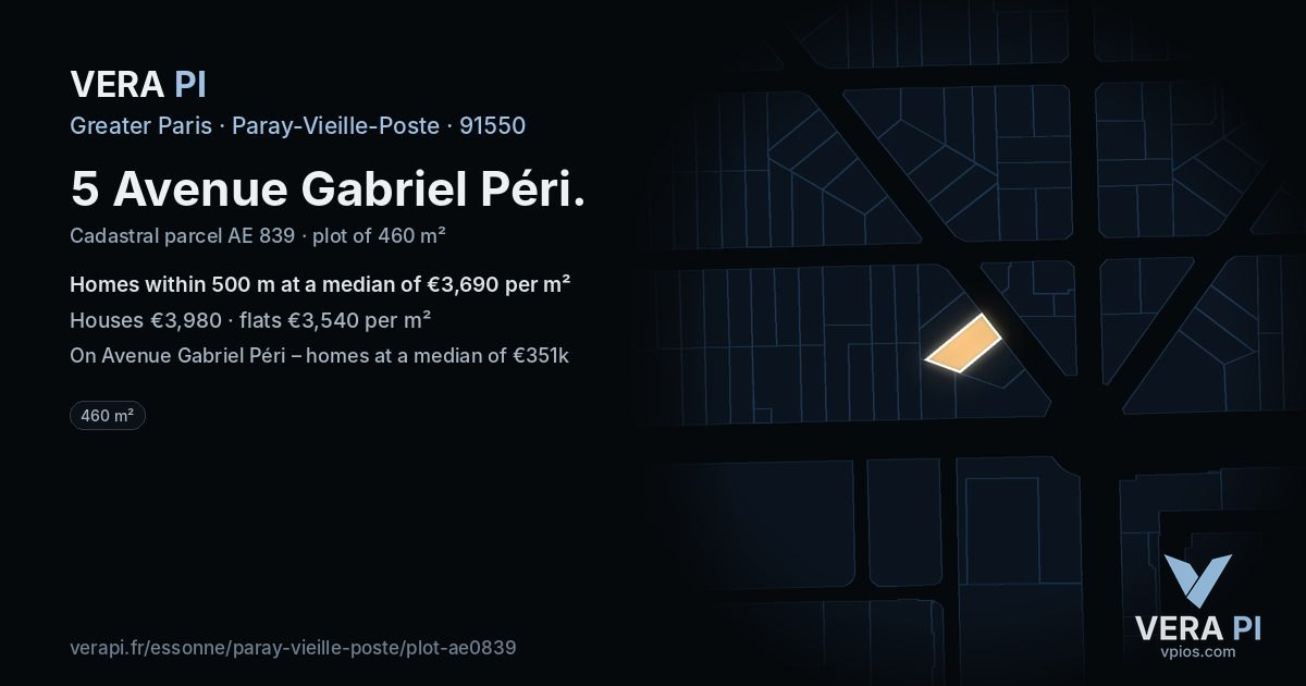 5 Avenue Gabriel Péri, Paray-Vieille-Poste at night – the plot lit, the parcels around coloured by the prices near them