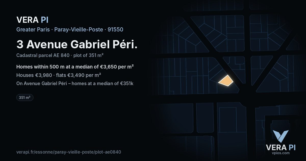 3 Avenue Gabriel Péri, Paray-Vieille-Poste at night – the plot lit, the parcels around coloured by the prices near them